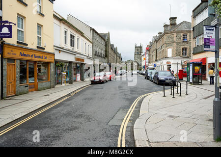 Tavistock, Devon, UK - August 24, 2008: Brook street row of shops in Tavistock Devon Stock Photo