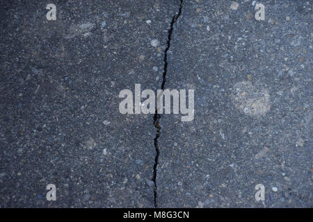 broken concrete plate on a side walk covered with some lichens Stock Photo