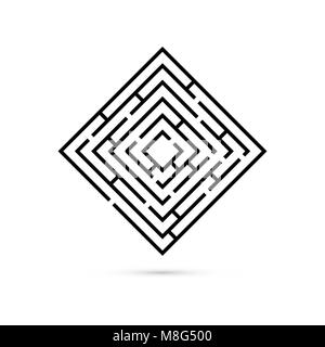Rectangle maze with way to center. Logic game. Business confusion and solution concept. Flat design. Vector illustration isolated on white background Stock Vector