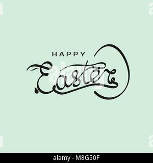 Hand drawn inscription Happy Easter with rabbit silhouette in letter E and egg template. Vector illustration for design headline, banner and postcard Stock Vector