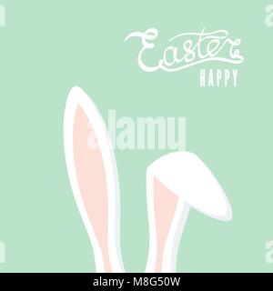 Happy Easter greeting card with rabbit ears. Easter Bunny. Vector illustration Stock Vector