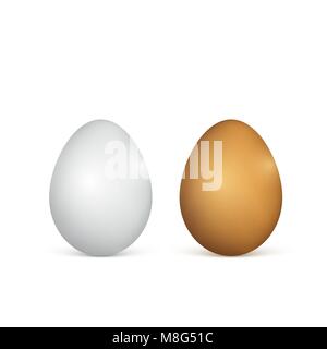 White and brown eggs. Realistic 3d chicken eggs. Vector illustration isolated on white background Stock Vector