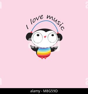 Vector funny cartoon owl in headphones. A symbol for the design of a business card, a poster and a website. Stock Vector