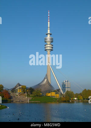 The famous roof of the Munich Olympic stadium designed by Behnisch and Frei Otto Stock Photo