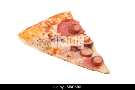 Pizza on white background > A piece of appetizing pizza on a white background. Stock Photo