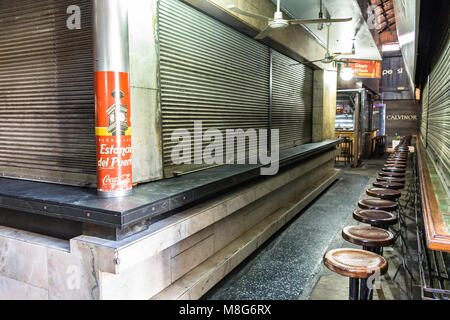 Montevideo, Uruguay - February 25th, 2018: Closed restaurant inside the Port Market (Mercado del puerto) Montevideo. Stock Photo