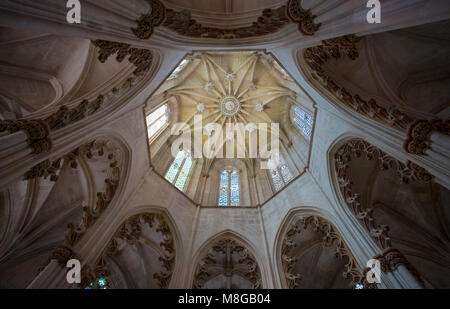 BATALHA, PORTUGAL, JUNE 18, 2016 - View of the internal dome of the Monastery of Batalha, Portugal. It is a Dominican convent in the civil parish of B Stock Photo