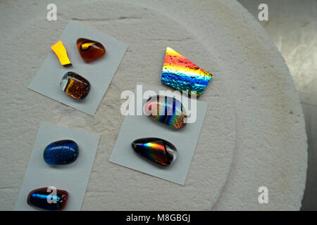 Glass fusing examples of capped and uncapped dichroic glass Stock Photo ...