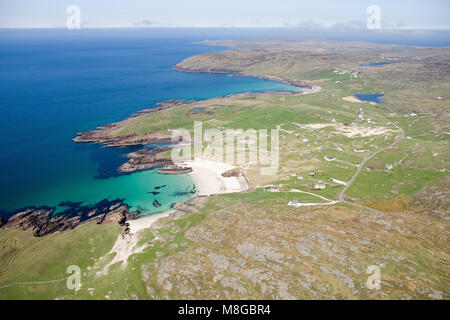 Aerial view of Clachtoll beach and Stoer in North West Highlands of Scotland. Stock Photo