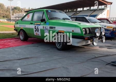 SANMARINO, SANMARINO - OTT 21, 2017 : FORD ESCORT RS 1979  in old racing car rally THE LEGEND 2017 the famous SAN MARINO historical race Stock Photo