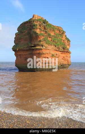 Sea stack in Ladram Bay near town of Sidmouth in Devon