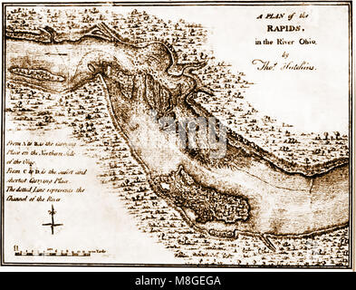 A map-plan of Ohio Falls as sketched by Thomas Hutchins, American military engineer, cartographer, geographer and surveyor, in 1766 (The only person to hold the post of Geographer of the United States' Stock Photo