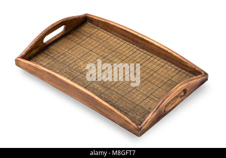 Square wooden tray on a white background.With clipping path Stock Photo