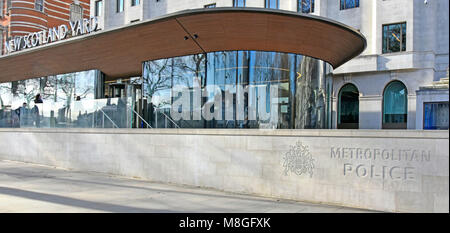 New Scotland Yard relocated Metropolitan Police headquarters in old Curtis Green Building now refurbished & extended Victoria Embankment London UK Stock Photo