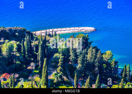 Aerial view at Kasjuni beach in Split city, Croatia Mediterranean. Stock Photo