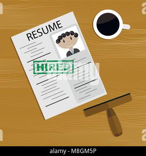 Hired concept top view. Recruitment and document cv top view, application candidate to work. Vector illustration Stock Vector