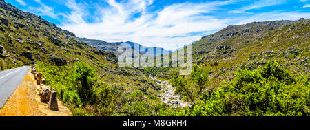 Panorama of the scenic Bainskloof Pass through the Witrivier Canyon between the towns Ceres and Wellington in the Western Cape province Stock Photo