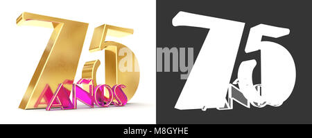 Number seventy five years (75 years) celebration design. Anniversary golden number template elements for your birthday party. Translated from Spanish  Stock Photo