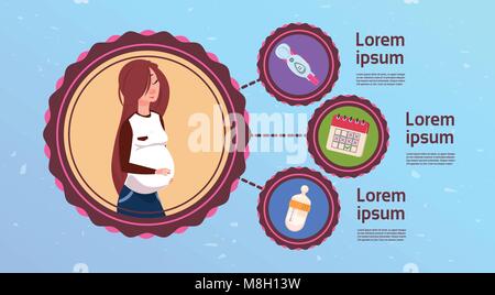 Pregnancy Planning Infographic With Young Mother Holding Positive Test Stock Vector