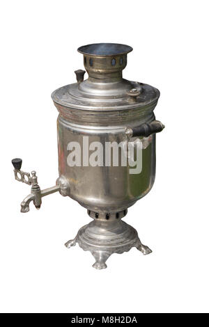 Chrome samovar isolated on white background old . Stock Photo