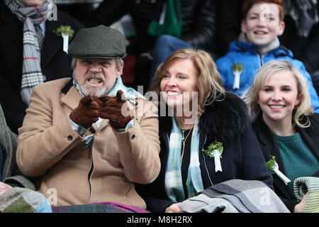 (left to right) Mark Hamill, his wife Marilou York and their daughter Chelsea during the St Patrick's day parade on the streets of Dublin. Stock Photo