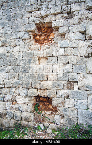 Bullet holes in the fortress Imperjal on the mountain Sdr in Dubrovnik Croatia Stock Photo