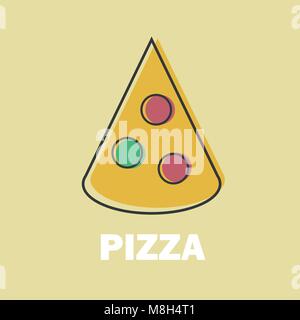 Pizza Vector Illustration in Line Art Flat Style Design Funny image Stock Vector