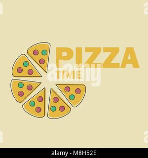 Pizza Vector Illustration in Line Art Flat Style Design Funny image Stock Vector