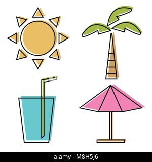 Vector Illustration Of four Summer line Icons. Pack Of Elements for design Stock Vector
