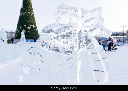 competition ice sculptures, works of the best sculptors of the prize winners . Stock Photo