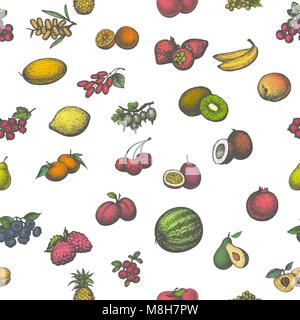 Colored seamless pattern big set juicy ripe fruit Stock Vector