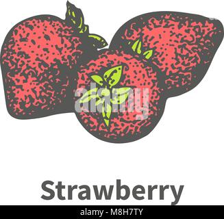 Juicy ripe red strawberry with green leaves Stock Vector