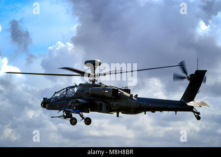 An Apache helicopter performs a short set of manoeuvres for Prince Henry of Wales KCVO and new graduates at the Museum of Army Flying, Middle Wallop on Friday 16 March, 2018. Stock Photo