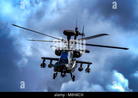 An Apache helicopter performs a short set of manoeuvres for Prince Henry of Wales KCVO and new graduates at the Museum of Army Flying, Middle Wallop on Friday 16 March, 2018. Stock Photo