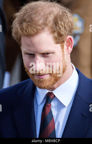 Prince Henry of Wales KCVO at the Museum of Army Flying, Middle Wallop on Friday 16 March, 2018.  Prince Harry returns to the Army Aviation Centre where he undertook advanced helicopter training to present the latest graduates with their Wings. Stock Photo