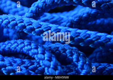 blue nylon ropes close up view Stock Photo