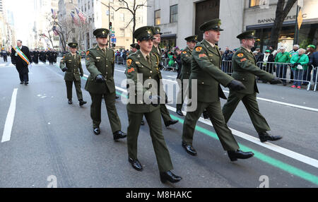 Members of the Irish Defence Forces take part in the St Patrick's Day parade in New York City. Stock Photo