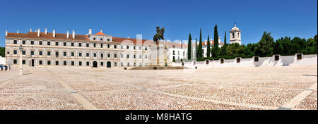 Paço Ducal (Palace of the Duke) of Vila Viçosa with the equestrian statue of King Dom João IV. Portugal Stock Photo