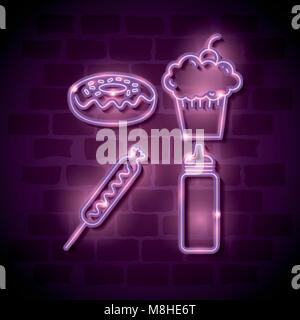 fast food neon label vector illustration design Stock Vector