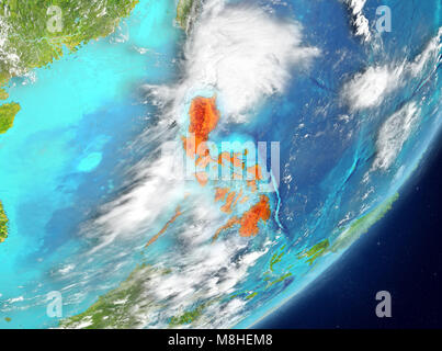 Satellite view of Philippines highlighted in red on planet Earth. 3D ...