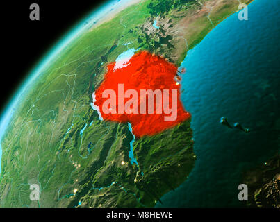 Evening over Tanzania as seen from space on planet Earth. 3D illustration. Elements of this image furnished by NASA. Stock Photo