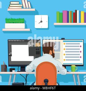 working man view from back Stock Vector