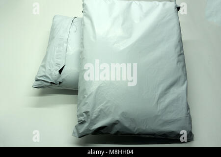 White blank paper bag snack food cushion isolated on white background. A collection of packaging template layouts. With clipping path included. parcel Stock Photo