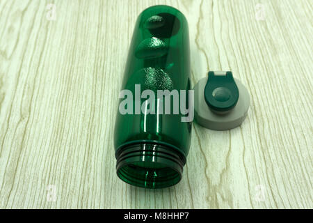 Green metal camping water bottle isolated on white Stock Photo