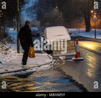 Brentwood, UK, 17 Mar 2018. Thousands of runners and numerous charities disappointed as the Brentwood Half Marathon was cancelled for the first time in 37 years due to weather as an amber weather warning is issued by the Met office for snow and high winds in Essex and the south east Credit Ian Davidson/Alamy Live News Stock Photo
