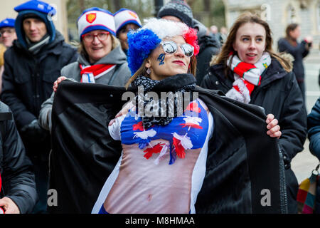 6 Nations Rugby 2018 Wales vs France in Millennium Stadium at Welsh Capitol Cardiff Stock Photo