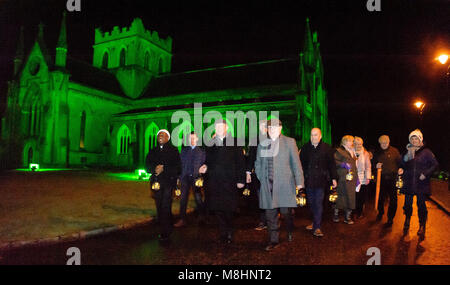 Armagh, Ireland, 17 Mar 2018. Archbishop Jude Thaddeus Okolo, Papal Nuncio; Archbishop Eamon Martin; Archbishop Richard Clarke and Thomas O'Hanlon lead the Peace Walk part of the St Patricks Vigil           Credit: Liam McArdle/Alamy Live News Stock Photo