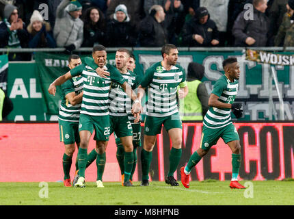 BUDAPEST, HUNGARY - FEBRUARY 15: (r-l) Kenneth Otigba of