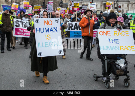London, UK. 17th March, 2018. Thousands of people attend the March Against Racism, organised by Stand Up To Racism, to call on the Government to enact the Dubs Amendment, requiring it to act ‘as soon as possible’ to relocate and support unaccompanied refugee children in Europe, and to assist those fleeing war and persecution. Credit: Mark Kerrison/Alamy Live News Stock Photo