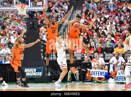 March 17, 2018: Texas Tech Red Raiders guard Zhaire Smith #2 passes behind him in the second round of the NCAA March Madness Men's Basketball game between the Texas Tech Red Raiders and the Florida Gators at the American Airlines Center in Dallas, TX Albert Pena/CSM Stock Photo